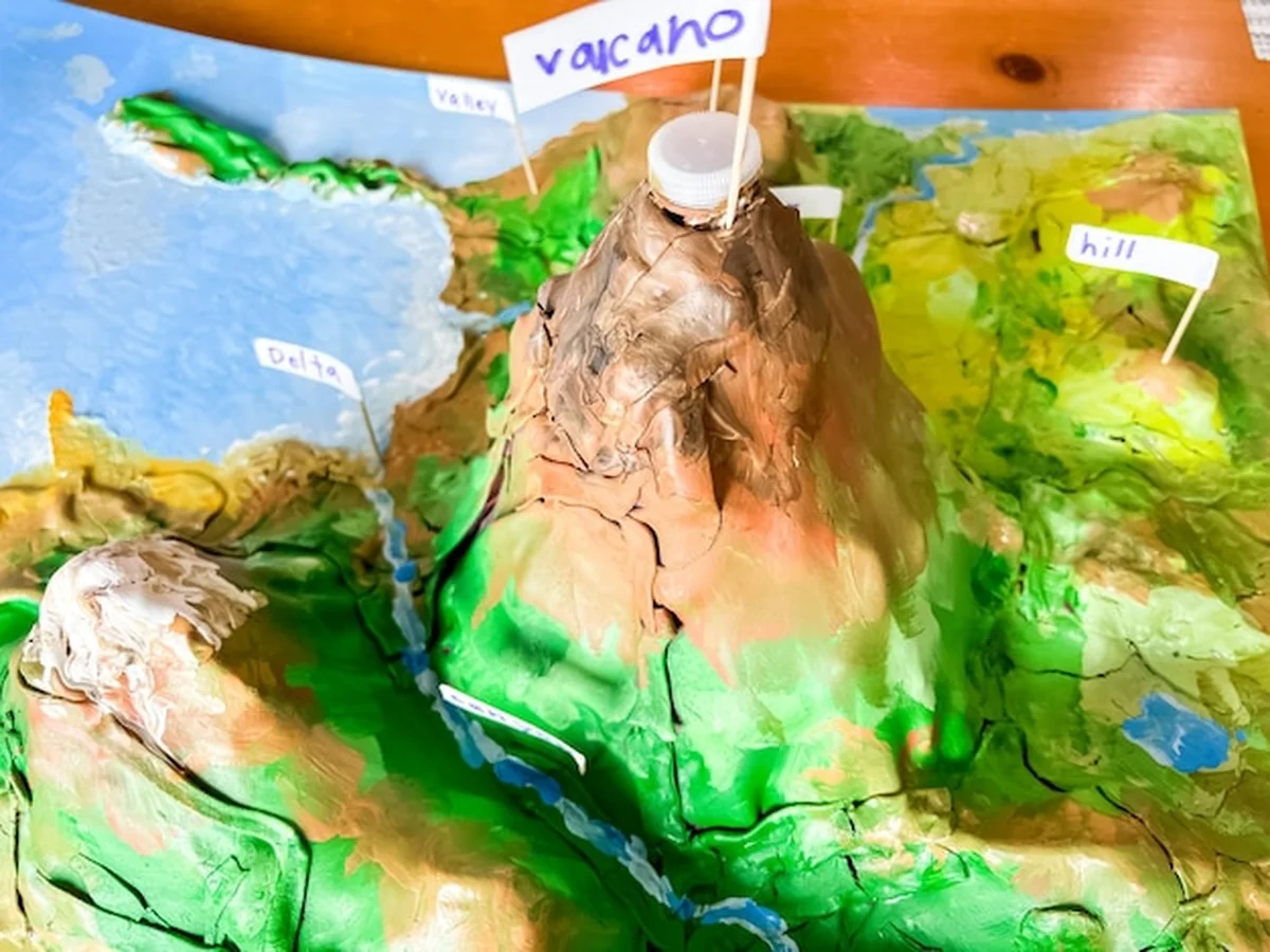 Model szkolnego projektu naukowego z kreatywnymi kształtami terenu