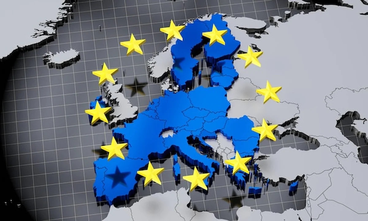 Mapa Unii Europejskiej z flagą w stylu 3D